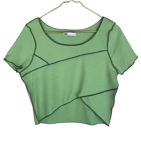 SO Contrast Seam Ribbed Cropped Top Punk Prep Green NWT - Picture 2 of 12